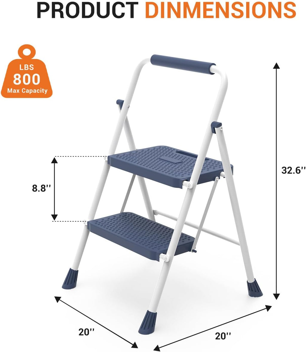 2 Step Ladder, 800lbs Folding Step Stool with Wide Anti-Slip Pedal, Sturdy Ladder, Convenient Handrail, Lightweight