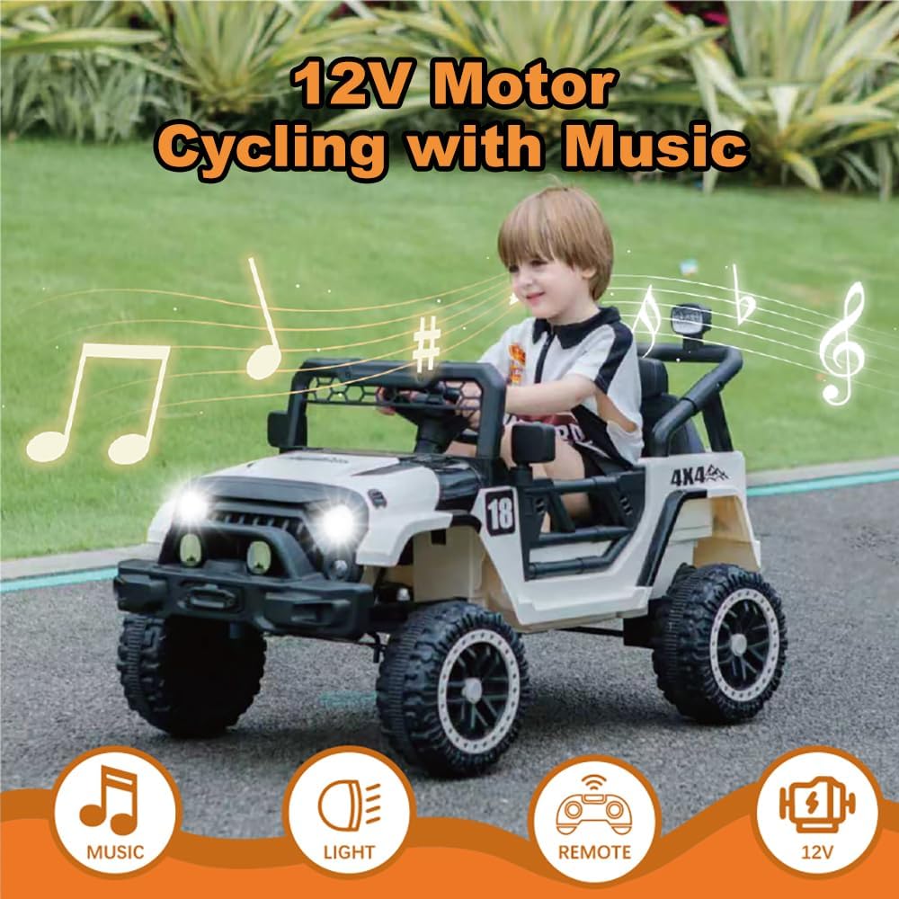 12V Kids Car, 4x4 Electric Car for Kids with Remote Control, LED Lights & Music, Off-Road Ride On Toy Car Gift for