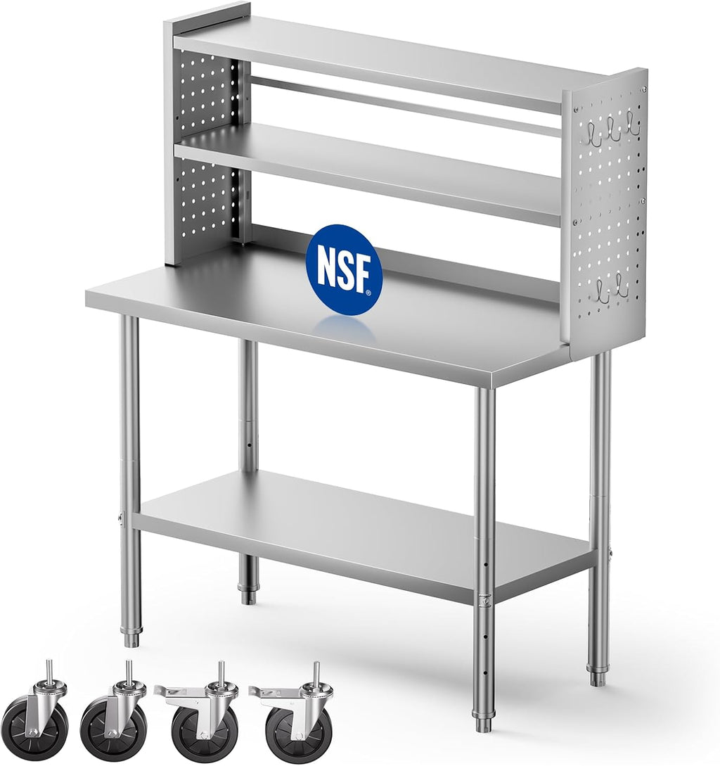 48x24 NSF Stainless Steel Prep Table with Shelf & Casters Work Bench