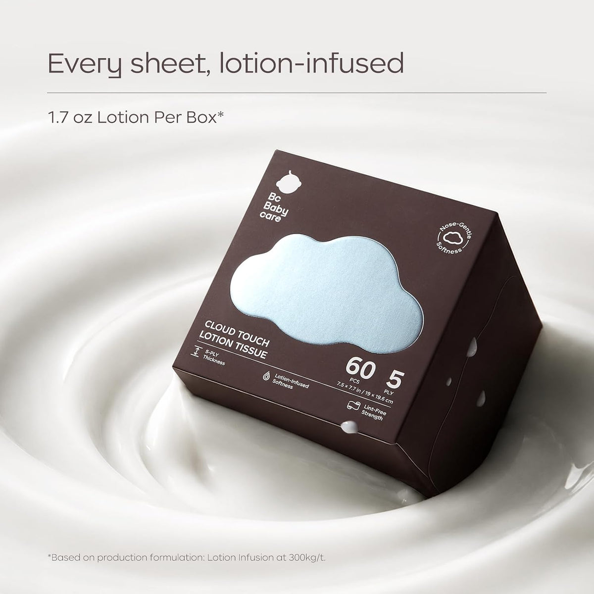 Cloud Touch Lotion Facial Tissues for Sensitive Skin & Noses, Ultra Soft 5-Ply, Hypoallergenic & Fragrance Free