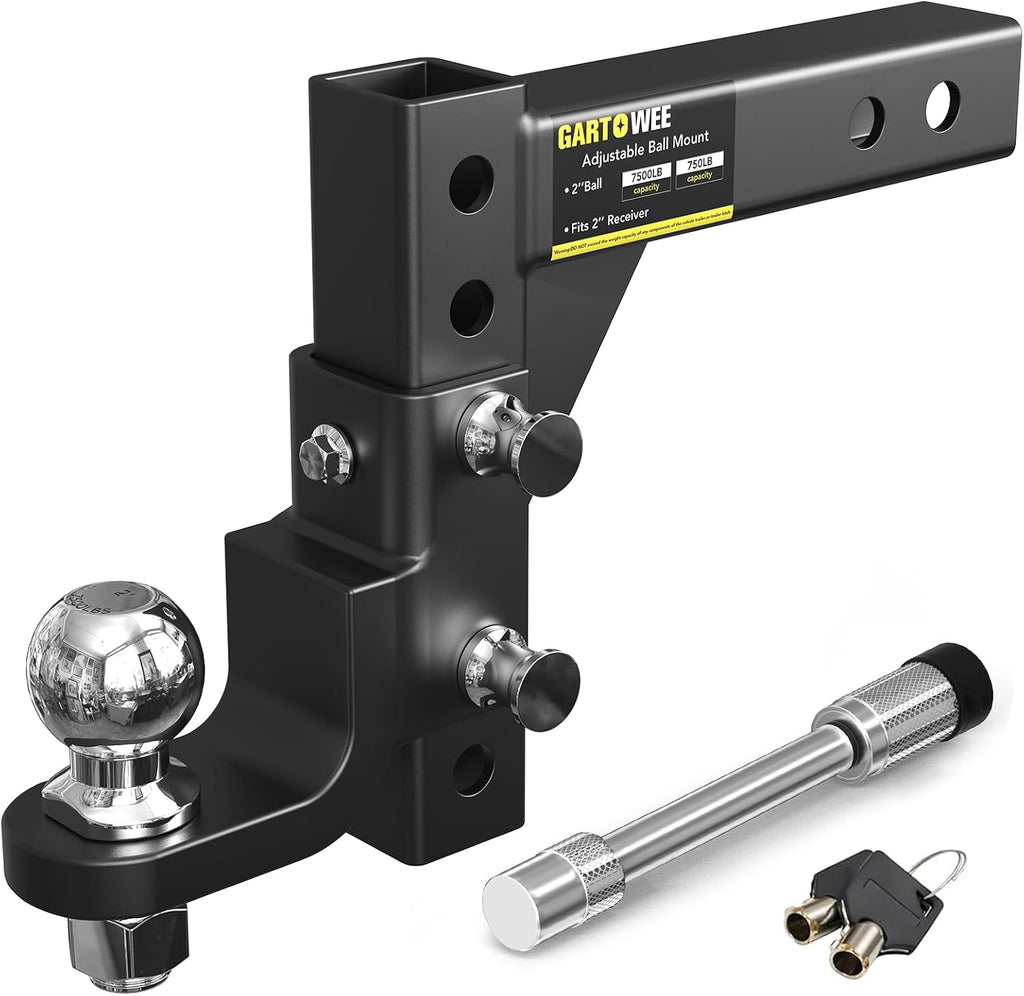 Adjustable Trailer Hitch Ball Mount with 2-Inch Tow Ball, Fits 2in Receiver, Drop Hitch 7500 lbs with Pin Heavy Duty