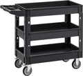Utility Cart, 3-Tier Plastic Service Cart with 550LBS Capacity, 360° Swivel Casters (Including 2 Locking Wheels)