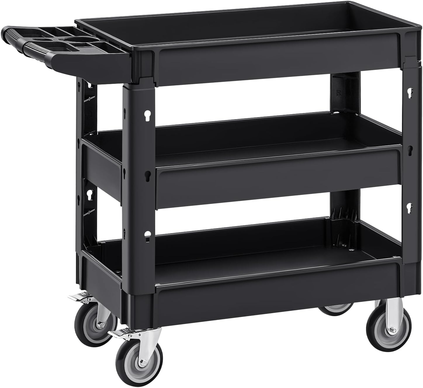 Utility Cart, 3-Tier Plastic Service Cart with 550LBS Capacity, 360° Swivel Casters (Including 2 Locking Wheels)