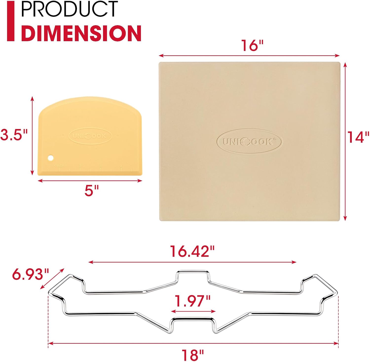 16 x 14 Inch Pizza Stone for Oven and Grill, Comes with Carry Rack