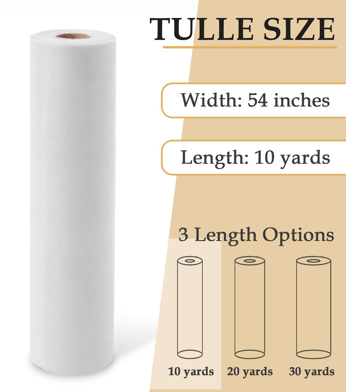 White Tulle Fabric Roll 54" X 10 Yards