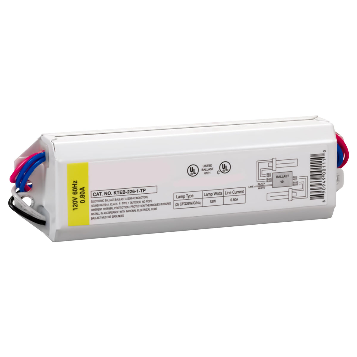 CFL Electronic Ballast, 2 Lamp 26W, 120V, Rapid Start