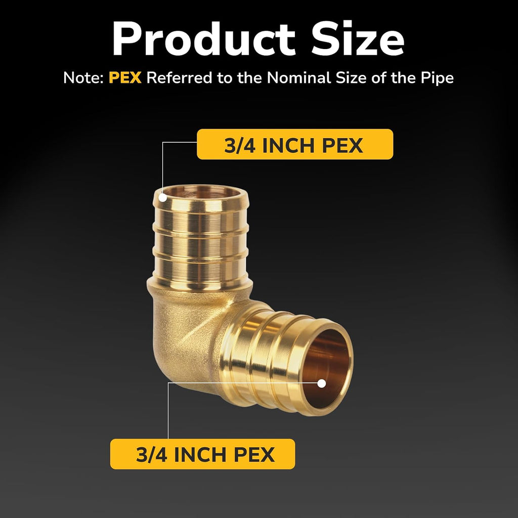 25 Pack Pex Fittings, 3/4" Pex 90 Degree Elbow, Heavy-Duty Brass Crimp Fittings for PEX Pipes with Leak-Resistant Construction, NSF & UPC Certified