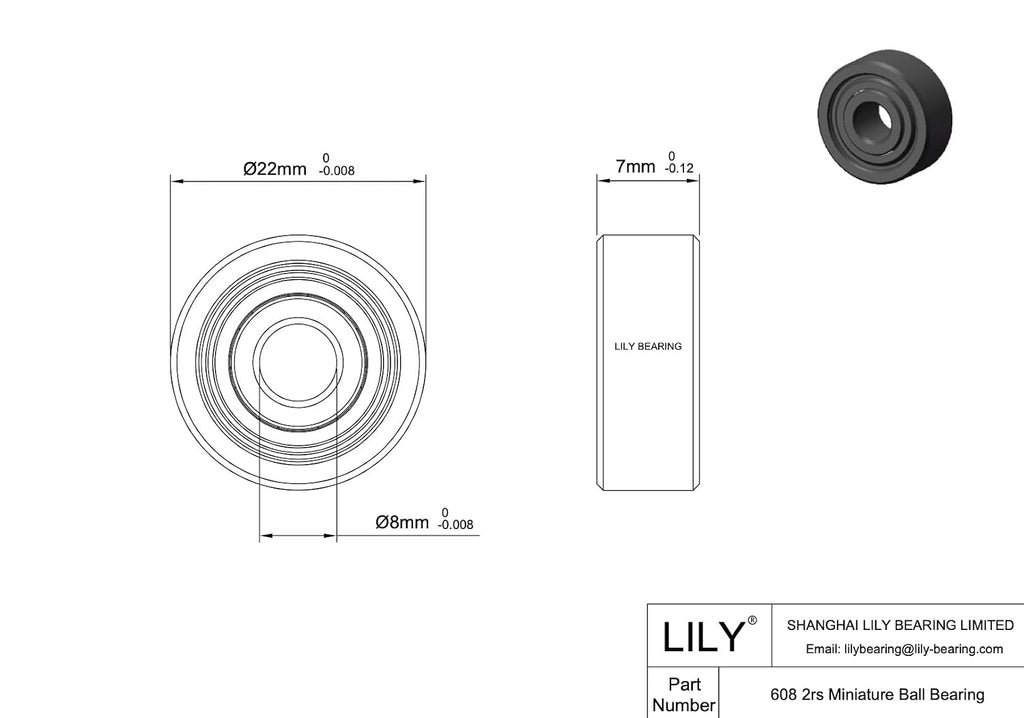 LILY 20 Pack 608-2RS Ball Bearings 8x22x7mm