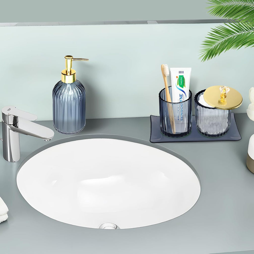 Glass Bathroom Accessories Set, Blue Bathroom Set, 4 Pcs | Kit w/ Bathroom Soap Dispenser Set, Toothbrush Holder