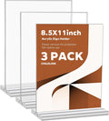 3 Pack Acrylic Sign Holder 8.5x11 Inches, Double Sided Clear Display Stand Table Top Paper Holder, Vertical Menu