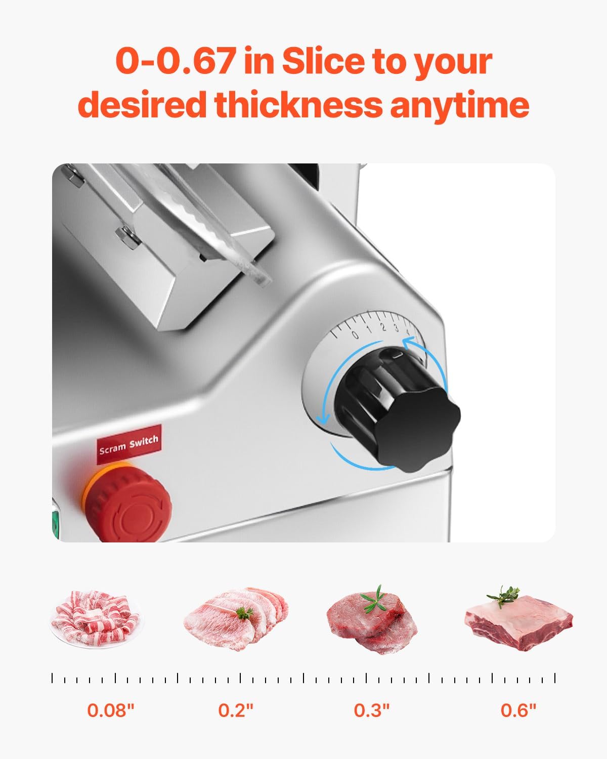 Automatic Meat Slicer, 500W Electric Deli Slicer Machine with 10 inch Sharp 75Cr1 Steel Blade, 0-0.67 inch Adjustable