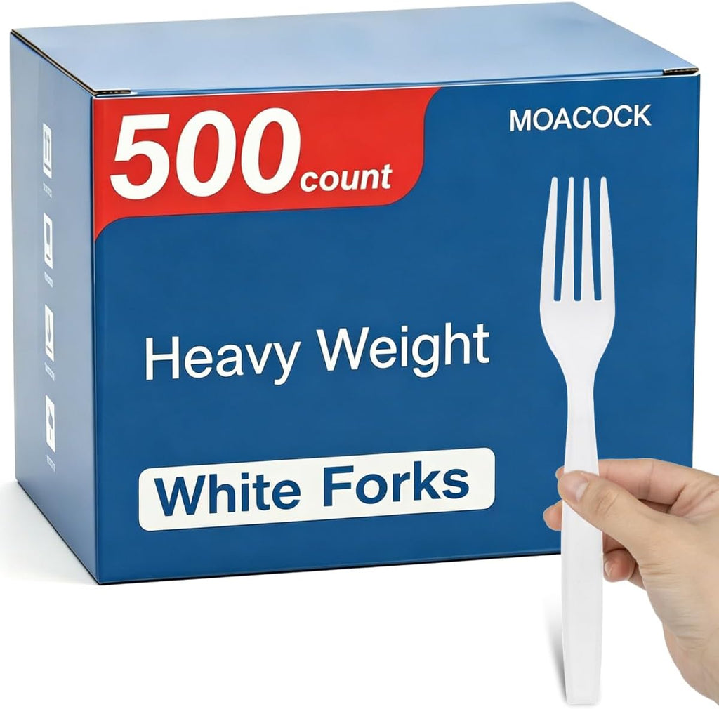 500 Count Heavy Weight White Plastic Forks