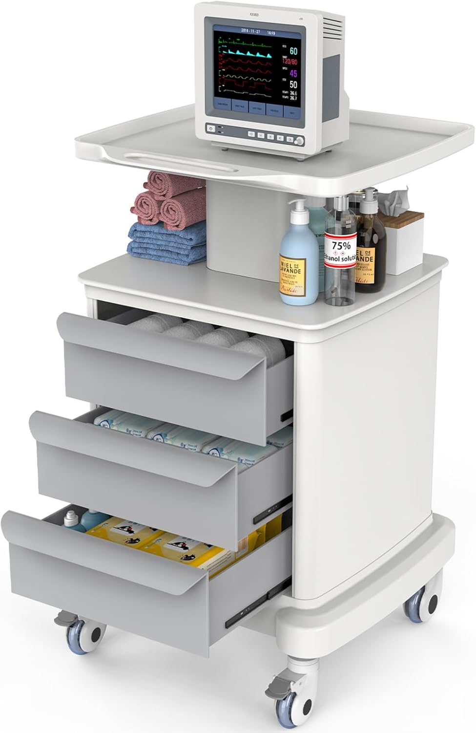 Medical Carts with Wheels and Drawers, Mobile Ultrasound Cart, Rolling Dental Implant Cart with Caster Wheels, Beauty