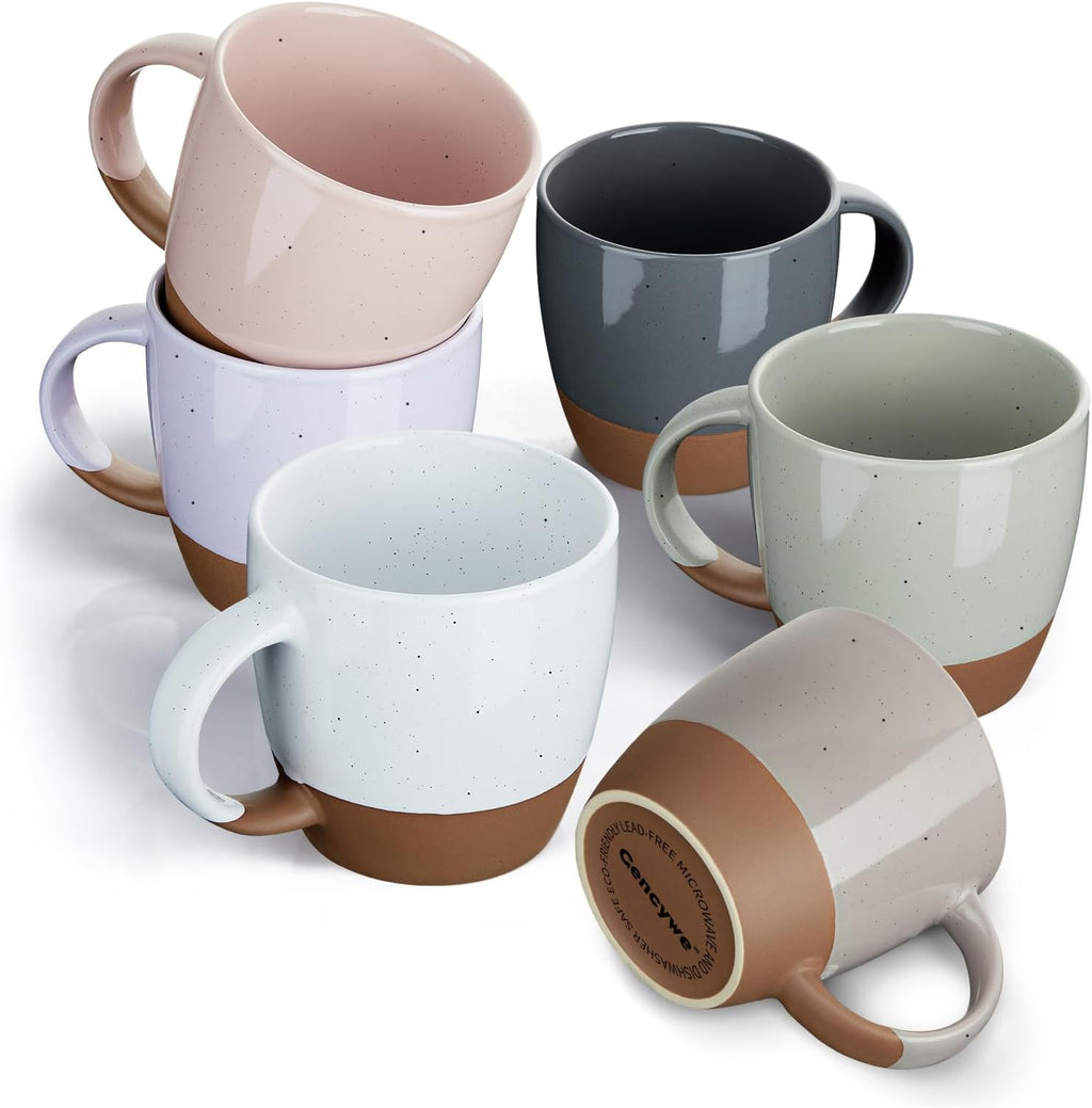Morandi Color Ceramic Coffee Mugs Set of 6 (Large),18 oz Coffee Cups with Handle, Latte Mug, Big Mug for Women, Men