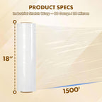 Stretch Wrap 18 Inch, 80 Gauge Pallet Wrap, 4 Rolls