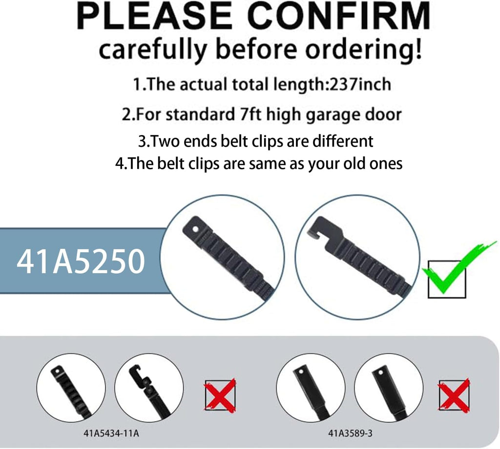 Drive Belt 41A5250, 237'' Garage Door Opener Belt ONLY for 7FT High Garage Doors, NOT Universal, 041A5250 Belt for