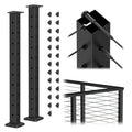 2Pack 36" Black Cable Railing Corner Post, 3-Side Drilled Corner Post