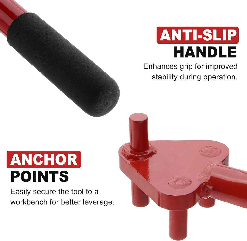 Manual Rebar Bender for 5/8" Rebar, Hand Operated Rebar Bending Tool | Rod Bending Tool for Rebar/Flat Steel Rod, Red