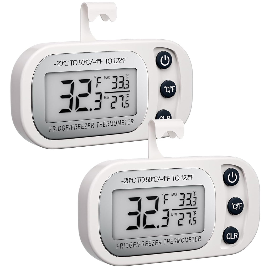 Digital Frigerator Thermometer 2 Pack, Waterproof Fridge and Freezer Thermometer, Thermometer Refrigerator with Large