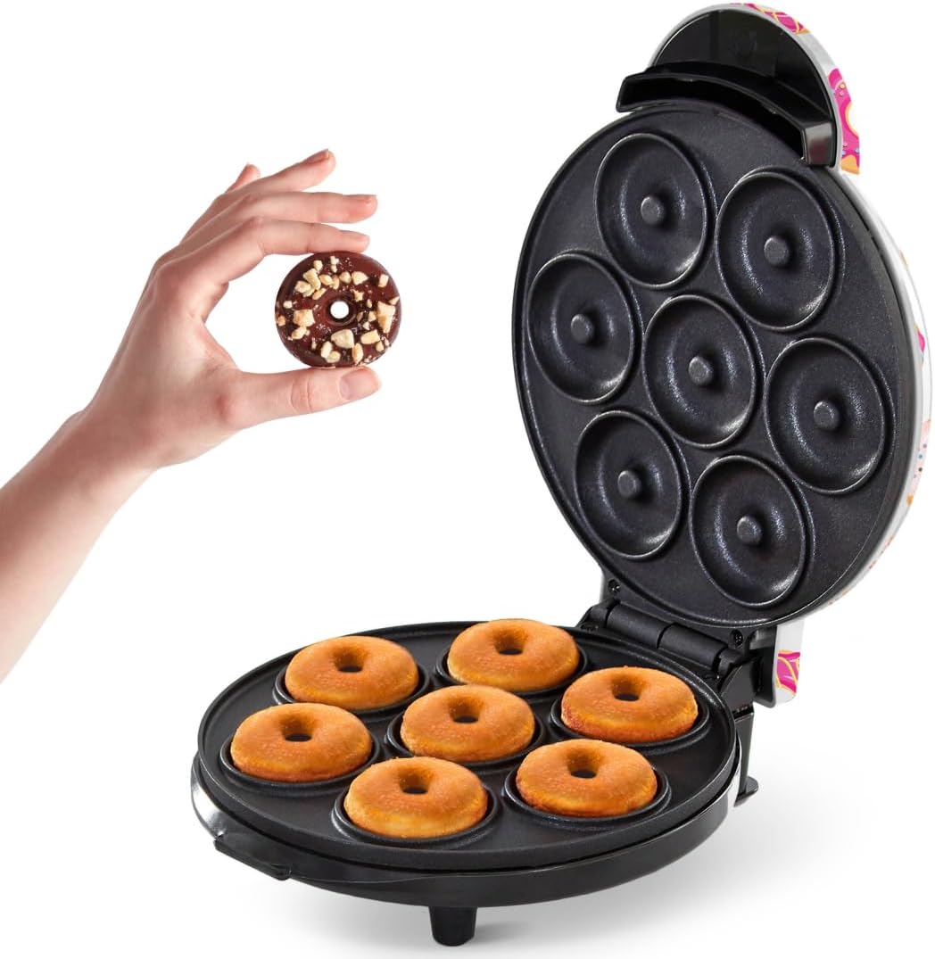 Mini Donut Maker Machine for Kid-Friendly Breakfast, Snacks, Desserts & More with Non-stick Surface, Makes 7