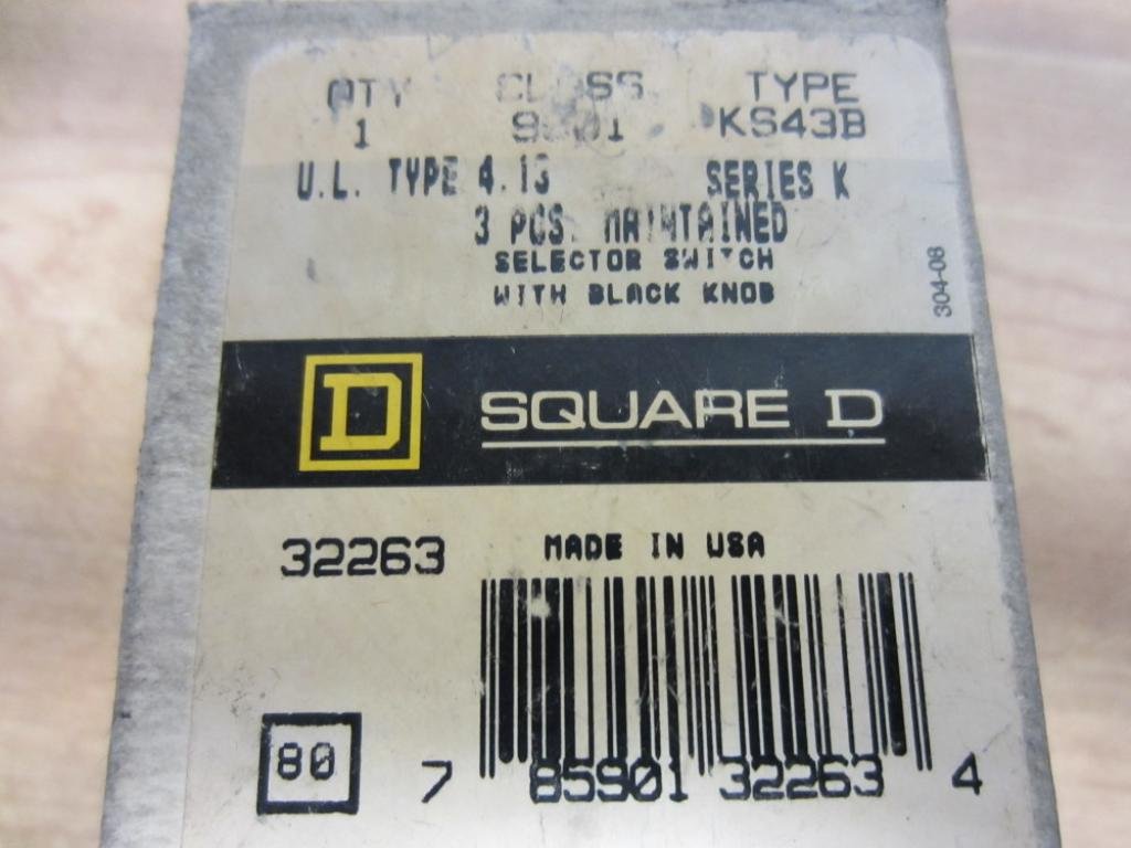 Square D 9001-KS43B 9001KS43B KS-43B Selector Switch Series K w/Out Knob