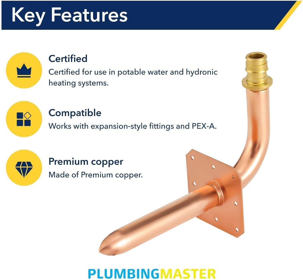 F1960 1/2" Stub Out Elbow for Pex A, 6" Length, Copper 2pcs