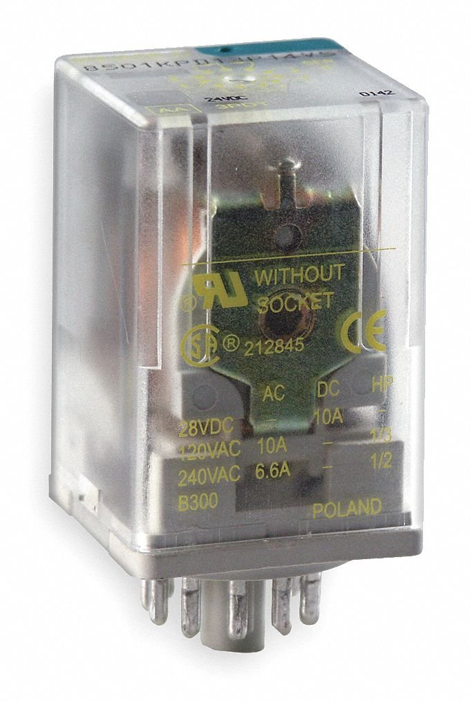 24VAC, 11-Pin Octal Base General Purpose Plug-In Relay; AC Contact Rating: 10A @ 277V