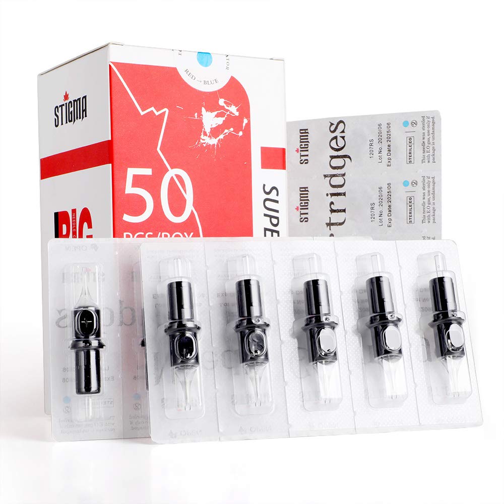 #10(15RM) Bugpin Disposable Tattoo Needle Cartridges with Membrane Safety Cartridges for Tattoo Artists Curved/Round
