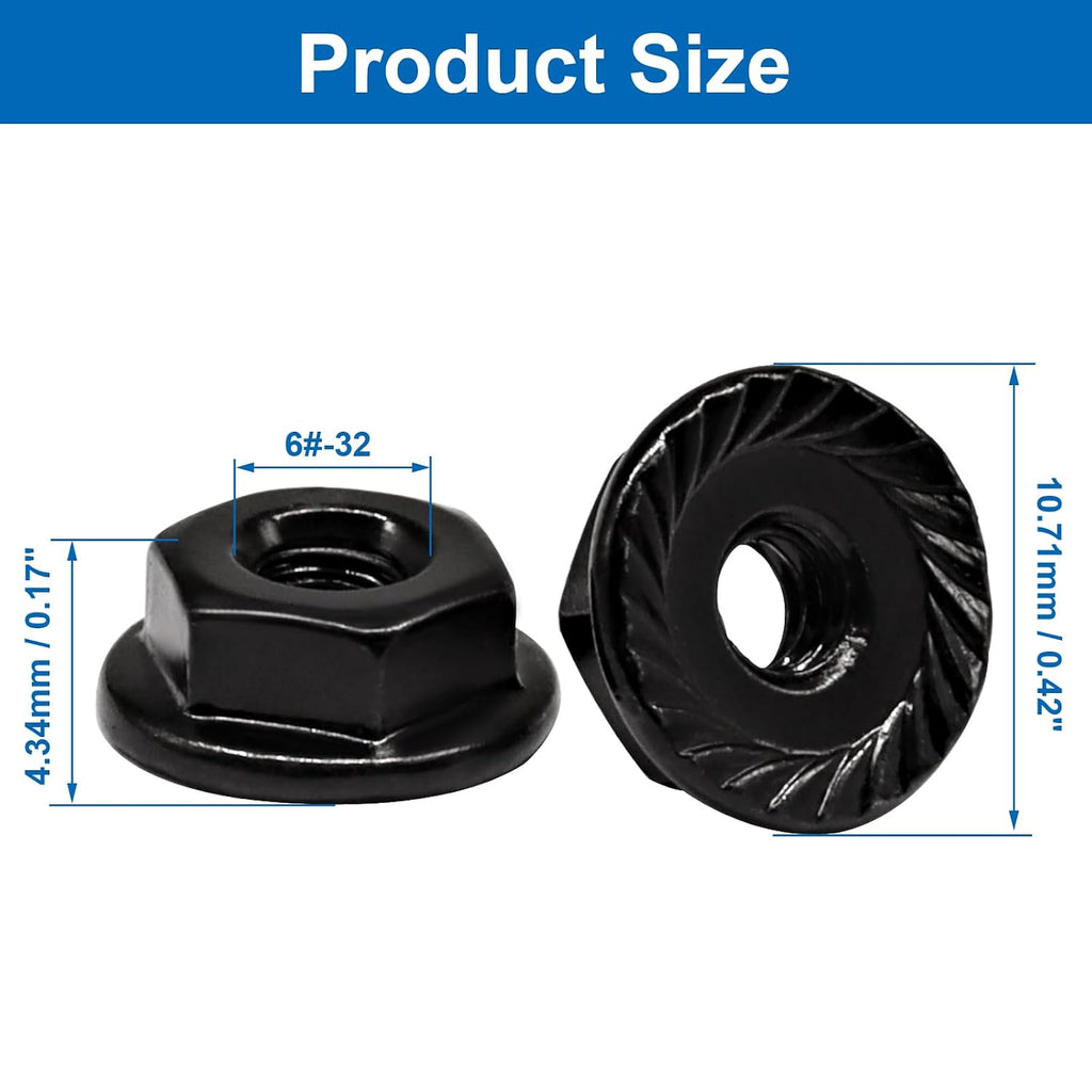 Bonsicoky #6-32 Serrated Flange Nuts, 50 Pack, Black