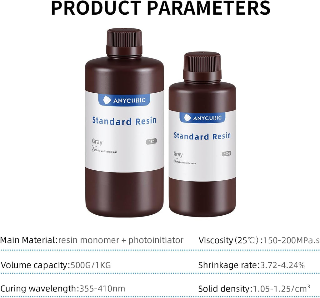 3D Printer Resin, 405nm High Precision Fast Curing UV Photopolymer Resin for LCD 3D Printing, 1kg Grey