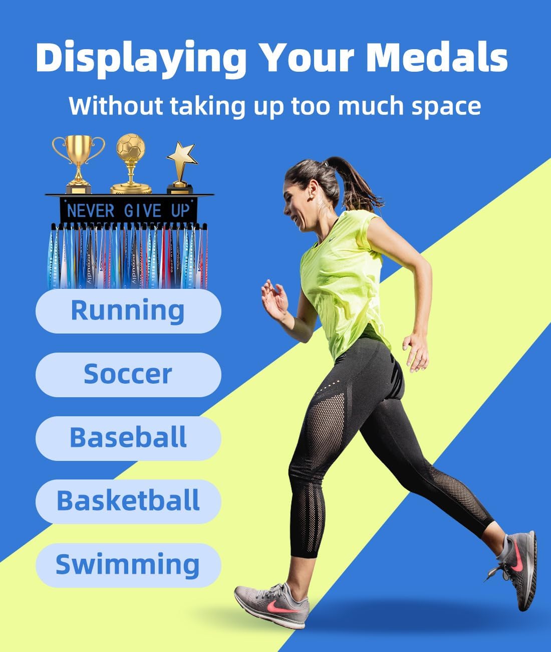Medal Hanger Ribbon Holder Display Shelf Metal Trophy Rack Organizer Frame Awards Ribbon Cheer Gymnastics Soccer
