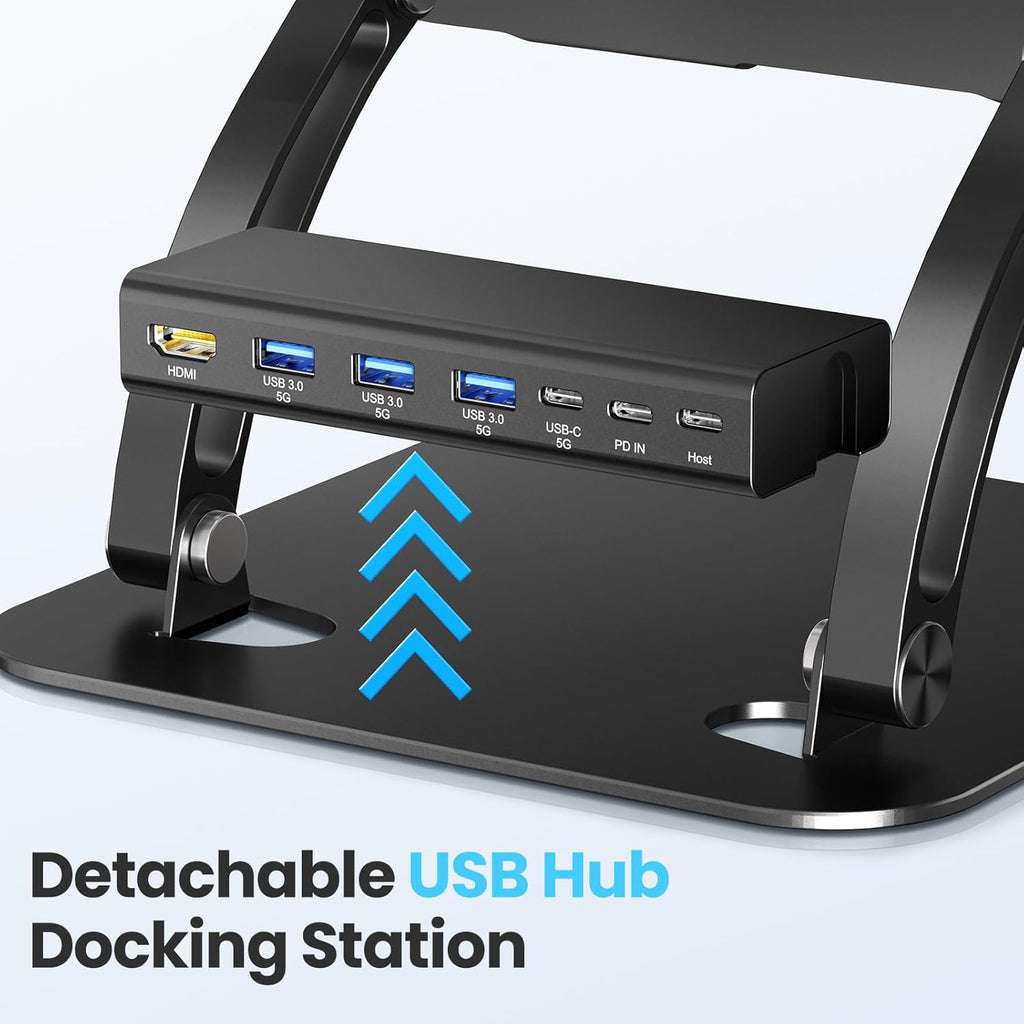 Laptop Stand with Detachable USB-C Hub, 100W PD Charging, 4K@60Hz HDMI, 3 USB Ports, Ergonomic Laptop Holder Docking