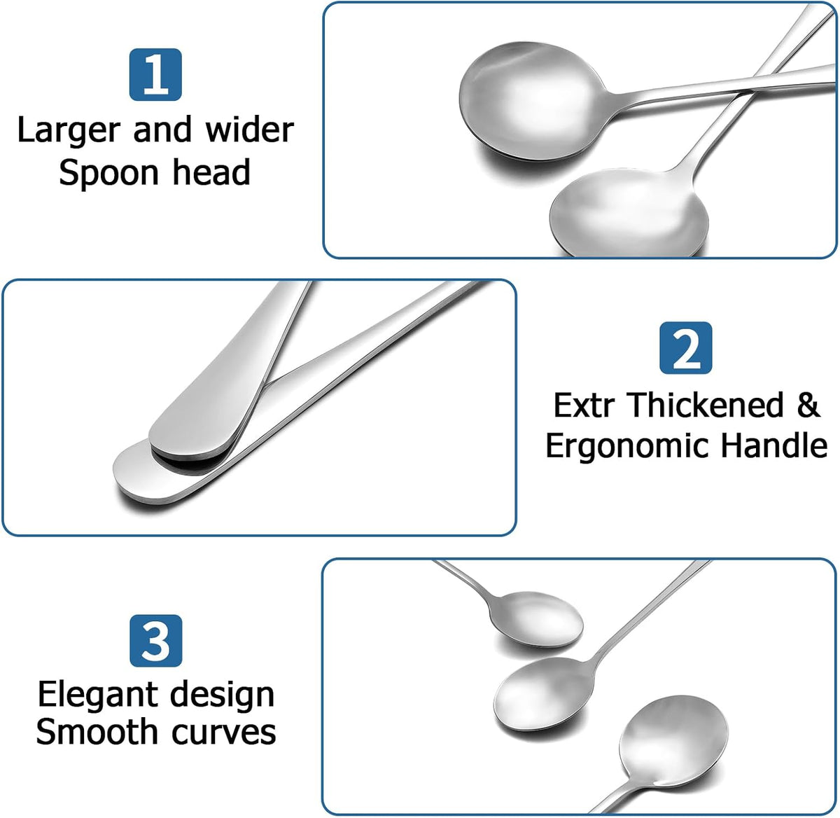 20 Piece Round Stainless Steel Bouillon Spoons, 6.7 Inch