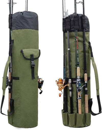 Fishing Pole Bag with Rod Holder Canvas Carrier Bag Fishing Rod Reel Organizer Bag Foldable Fishing Tackle Storage