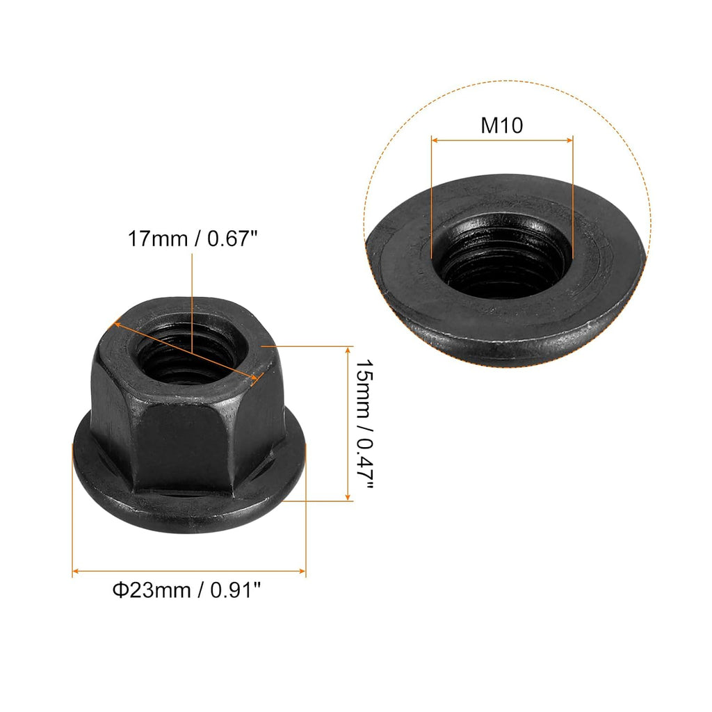 uxcell 2pcs M10 Flange Hex Nuts, Grade 10.9 Carbon Steel Black Oxide