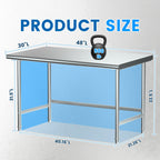 Open Base Stainless Steel Table 30"x48" Commercial Prep Work Table
