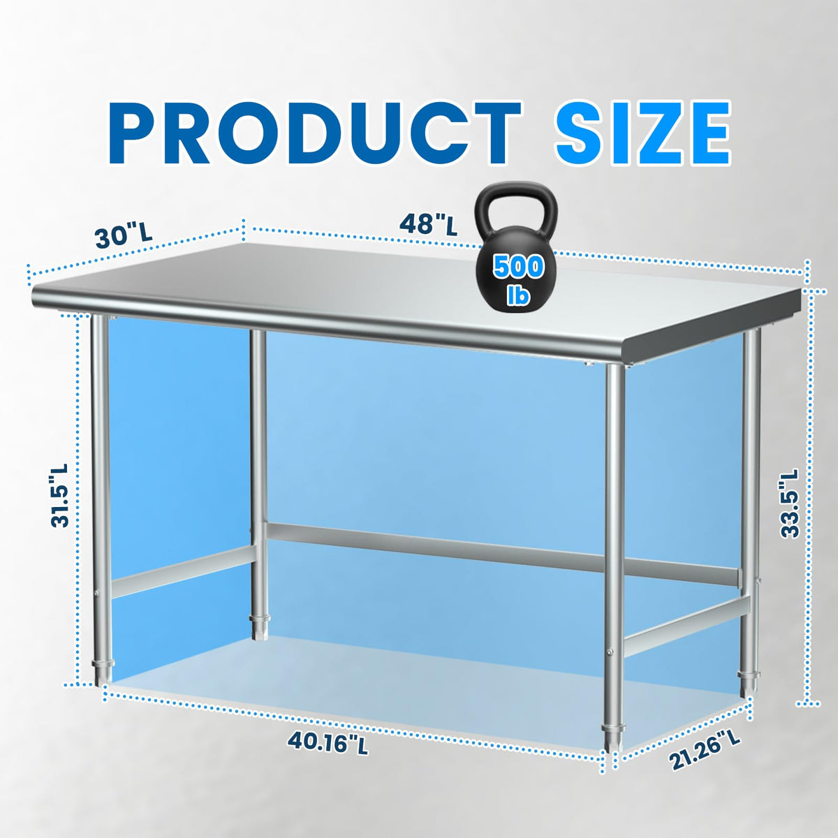 Open Base Stainless Steel Table 30"x48" Commercial Prep Work Table