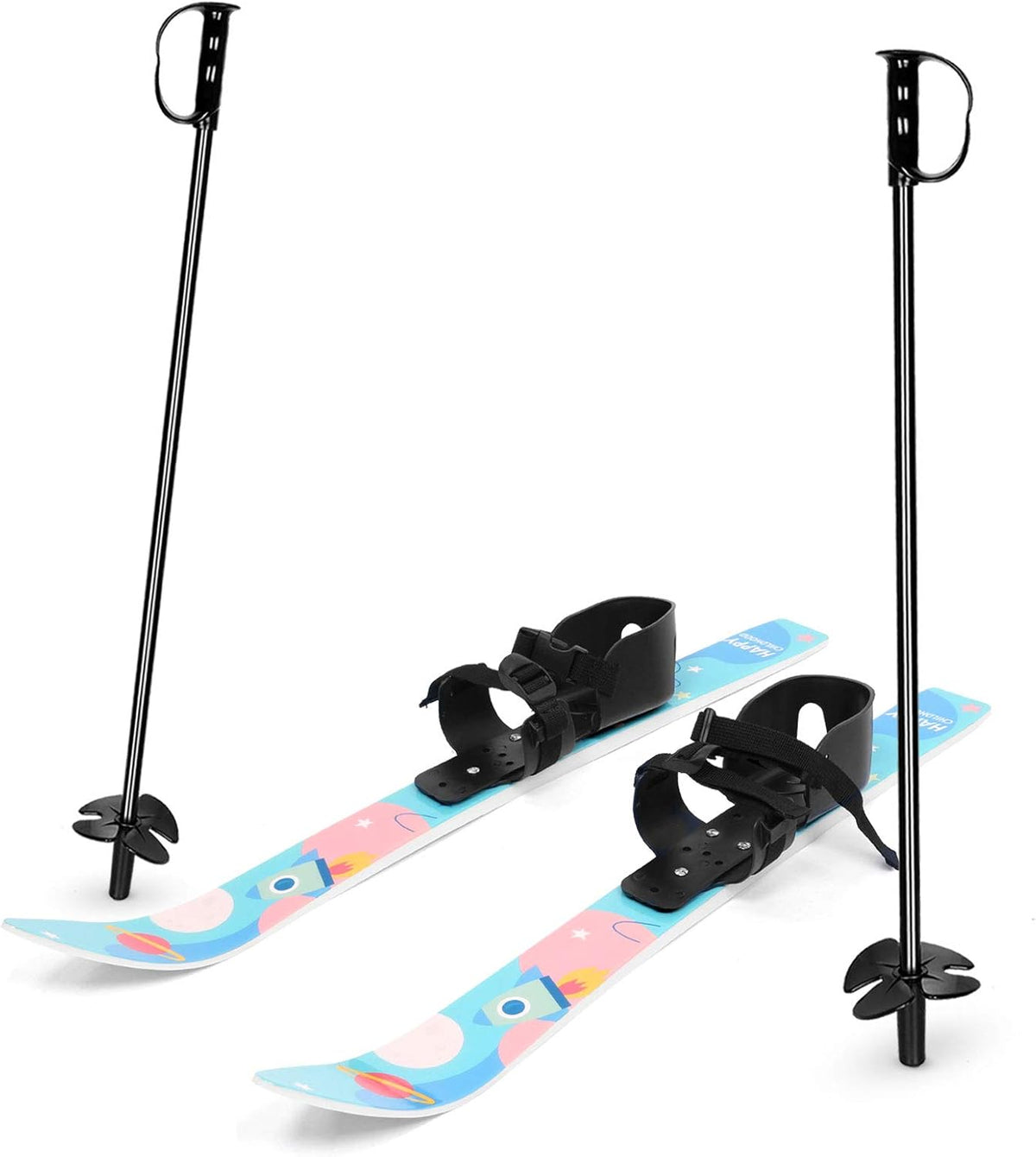 Kid's Beginner Snow Skis and Poles, Low-Resistant Ski Boards for Age 4 and Under, Lightweight, Sturdy and Safe