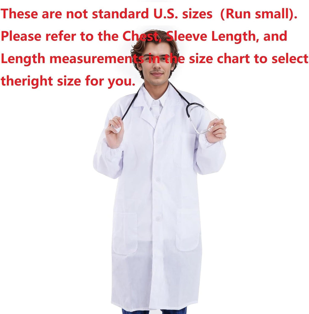 Scientist Doctor Costume Lab Coat Women Men Halloween White Long Sleeve Lab Coat Unisex Adult Nurse Costume Lab Coat