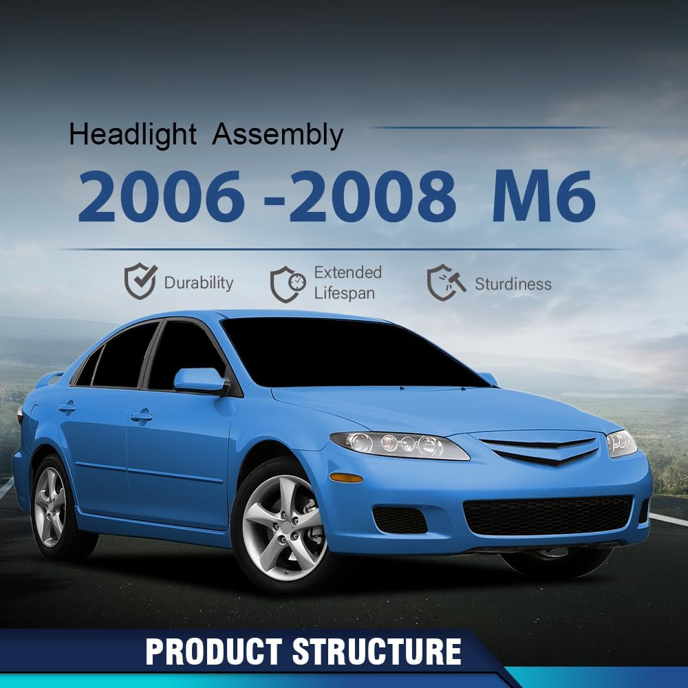 PIT66 Front HeadLamps Headlights Assembly Fit Mazda 6 Mazdaspeed 2006-2007