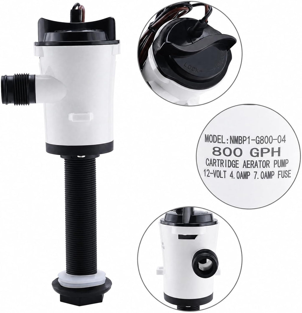 NovelBee 12V 800GPH Livewell Pump for Boat,Bait Tank Aerator Pump