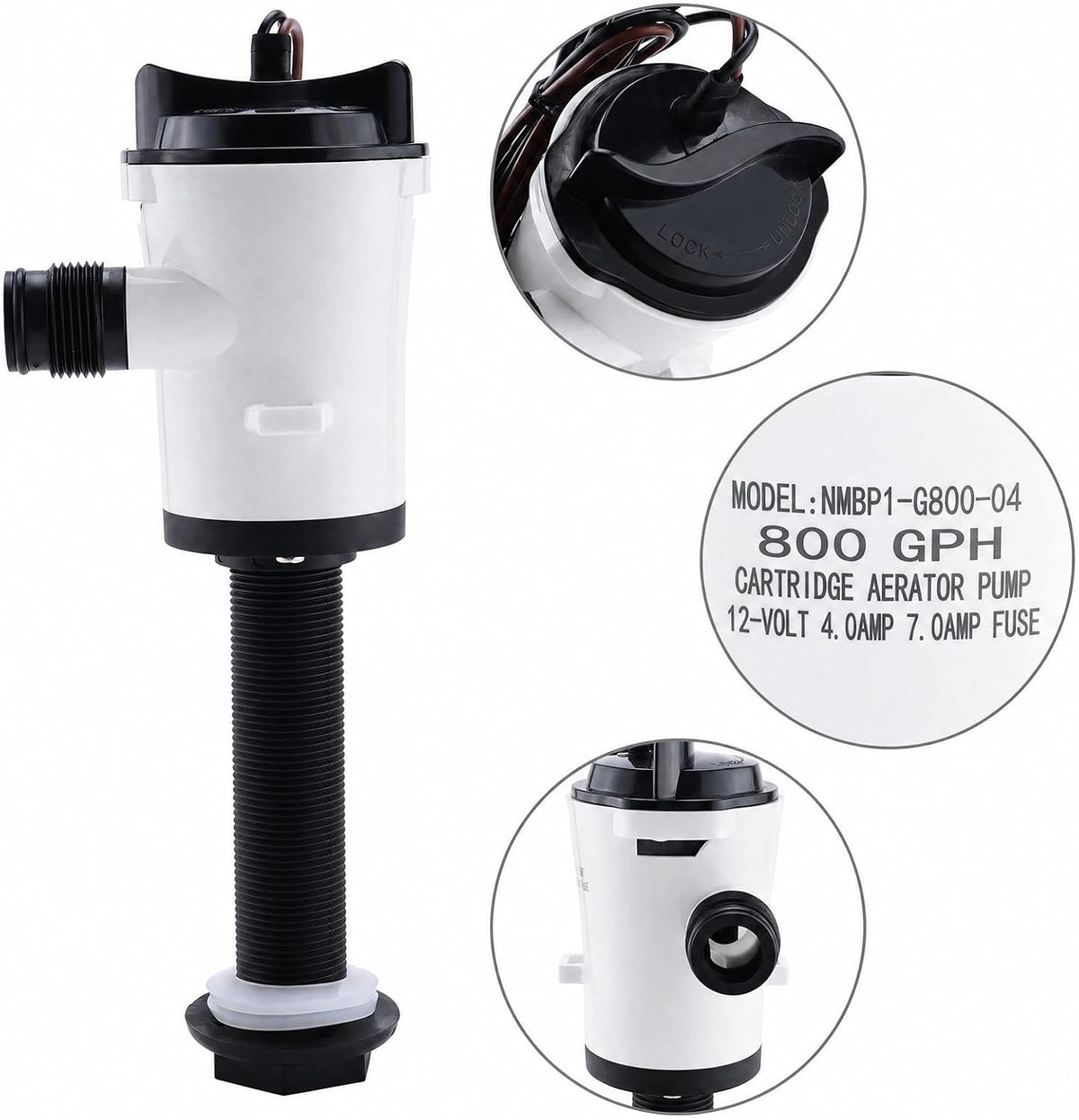 NovelBee 12V 800GPH Livewell Pump for Boat,Bait Tank Aerator Pump