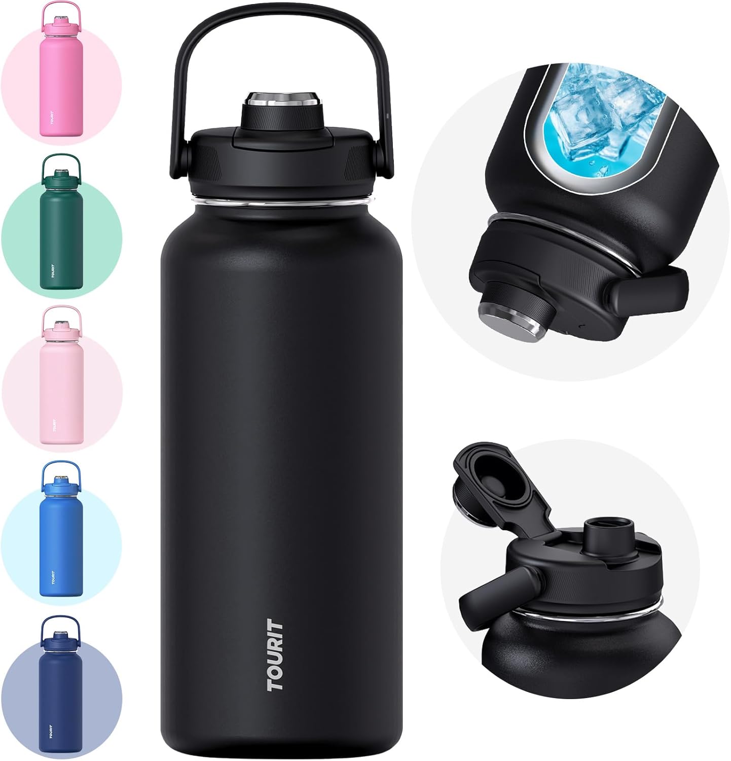 24 oz Insulated Stainless Steel Water Bottle, Obsidian | Double-wall vacuum thermal flask with top handle, leakproof