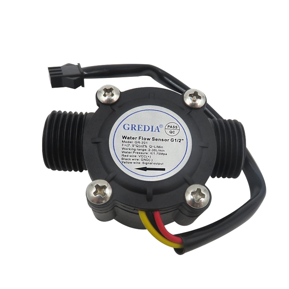 1/2" Water Flow Sensor Food-Grade Switch Hall Effect Flowmeter Fluid Meter Counter 1-30L/min (Pack of 2）