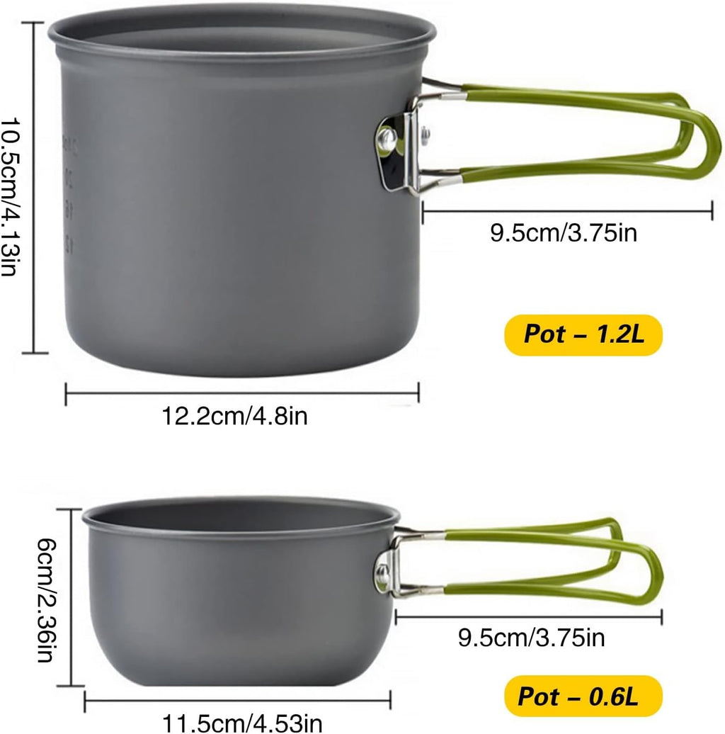 Camping Cookware Mess Kit Backpacking Pot Gear Camping Cooking Pots and Pans Set Camp Kitchen Equipment Accessories