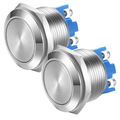 Gebildet 2pcs 22mm Latching Push Button Switch 12V/24V/125V/250V/5A Screw Type Terminals Stainless Steel Waterproof Metal Switch(Flat Head)