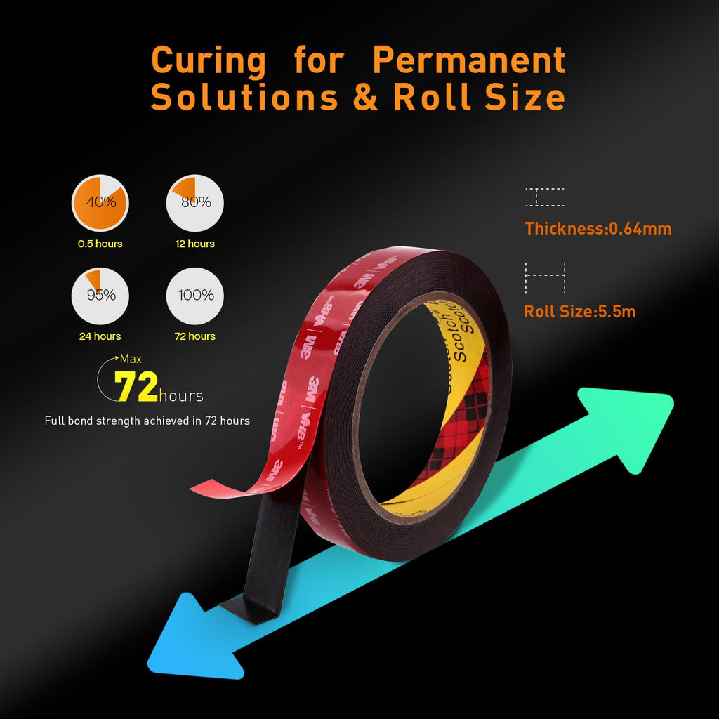 3M Double Sided Tape, Heavy Duty, 2” x 18Ft, 5925, Black