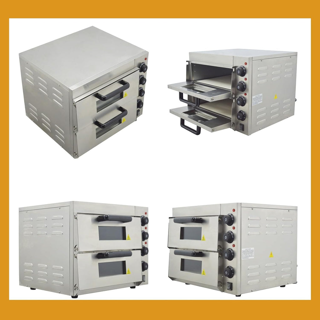 220V Commercial Pizza Oven Double-decker Electric Countertop 16” Pizza Baking Machine 3KW Stainless Steel Portable
