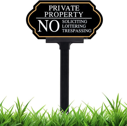 Private Property No Trespassing Sign, 5x10 Inch No Soliciting Yard Sign | Heavy Duty Aluminum No Soliciting Sign with