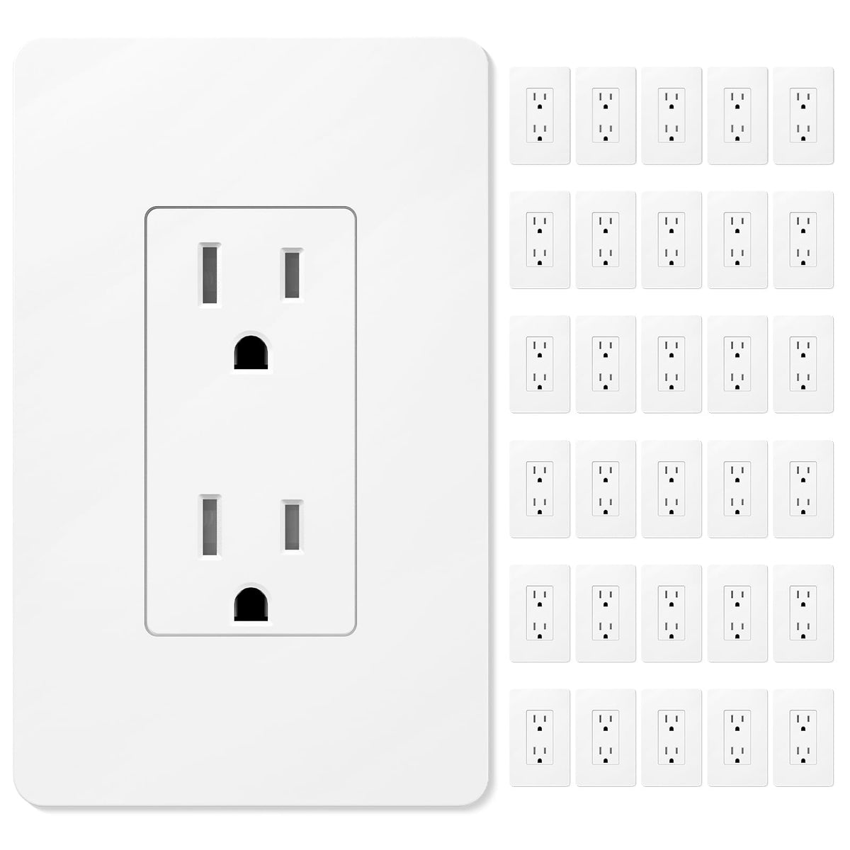 Amico 30 Pack 15 Amp Wall Outlets with Screwless Wall Plates